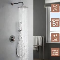 Imex Colonne de Douche Encastrée Anti-Calcaire Gris et Champagne LINE GPD038/GC