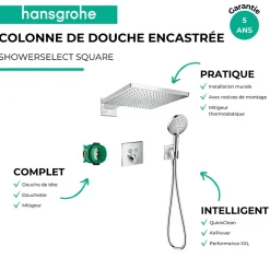 Hansgrohe Colonne de douche encastrée thermostatique ShowerSelect Square chromé* Colonne De Douche Encastrable