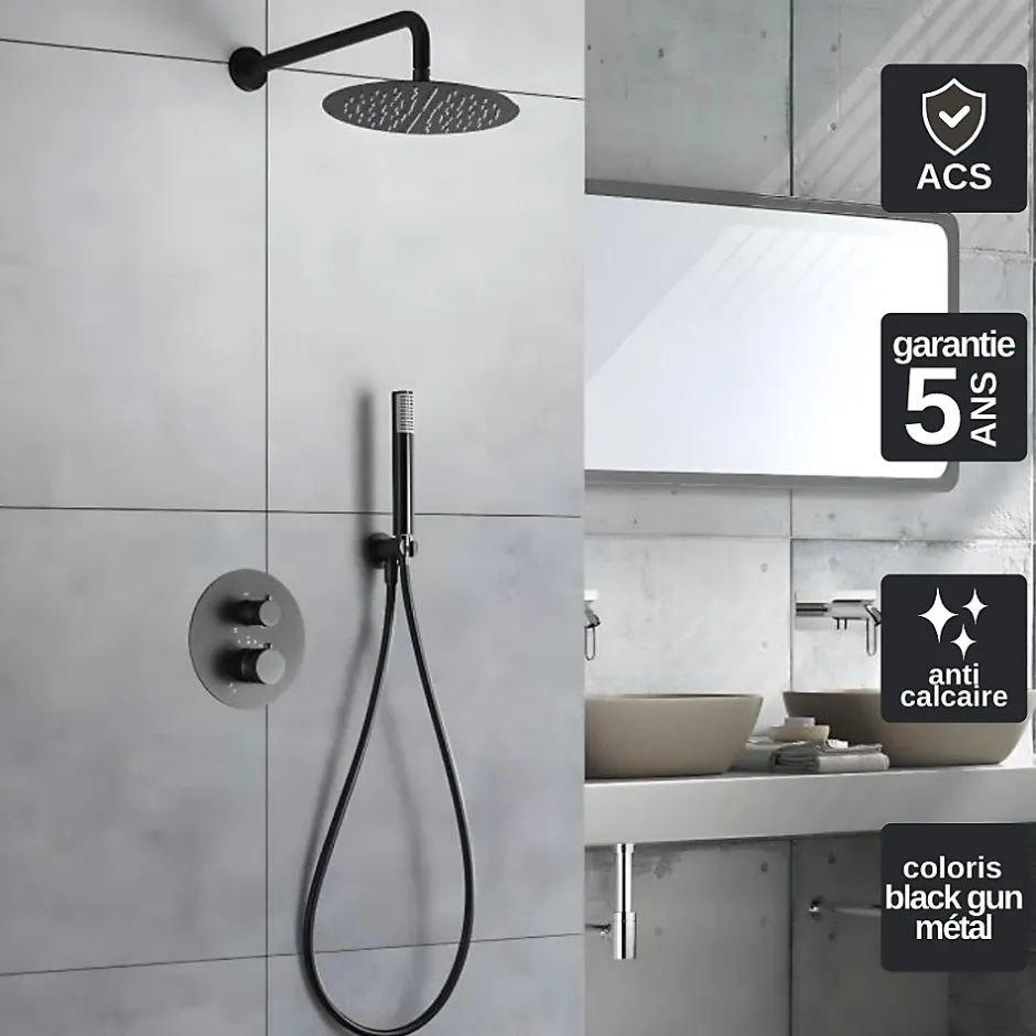 Imex Colonne de Douche Encastrée Thermostatique Anti-Calcaire Black Gun Métal MONZA GTD038/BGM* Colonne De Douche Encastrable