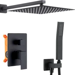 Homelody Colonne de Douche Encastrée Ensemble de Douche Mécanique avec Grande Tête Carrée 12 pouces, Système de Douche Encastrable Noir