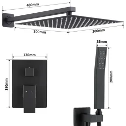 Homelody Colonne de Douche Encastrée Ensemble de Douche Mécanique avec Grande Tête Carrée 12 pouces, Système de Douche Encastrable Noir