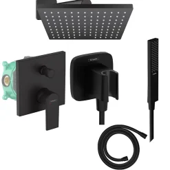 Hansgrohe Colonne de douche encastrée mécanique Vernis Shape Douche de tête Vernis Shape Flexible Isiflex Douchette PulsifyE noir* Colonne De Douche Encastrable