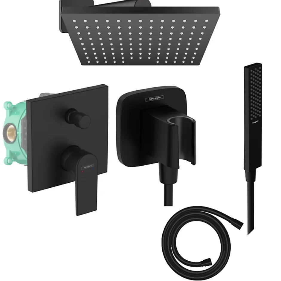 Hansgrohe Colonne de douche encastrée mécanique Vernis Shape Douche de tête Vernis Shape Flexible Isiflex Douchette PulsifyE noir* Colonne De Douche Encastrable