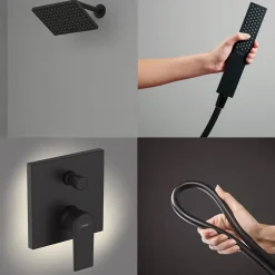 Hansgrohe Colonne de douche encastrée mécanique Vernis Shape Douche de tête Vernis Shape Flexible Isiflex Douchette PulsifyE noir* Colonne De Douche Encastrable