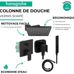 Hansgrohe Colonne de douche encastrée mécanique Vernis Shape Douche de tête Vernis Shape Flexible Isiflex Douchette PulsifyE noir* Colonne De Douche Encastrable