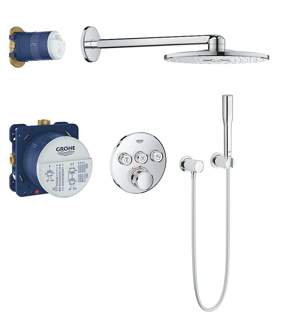 Grohe Colonne de douche encastrée thermostatique Grotherm SmartControl Douchette Euphoria Stick chromé