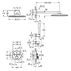 Grohe Colonne de douche encastrée thermostatique Grotherm SmartControl Douchette Euphoria Stick chromé
