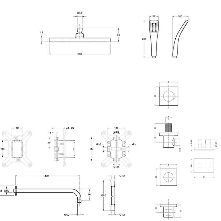 Jacob Delafon Colonne de douche encastrée thermostatique Modulo carré