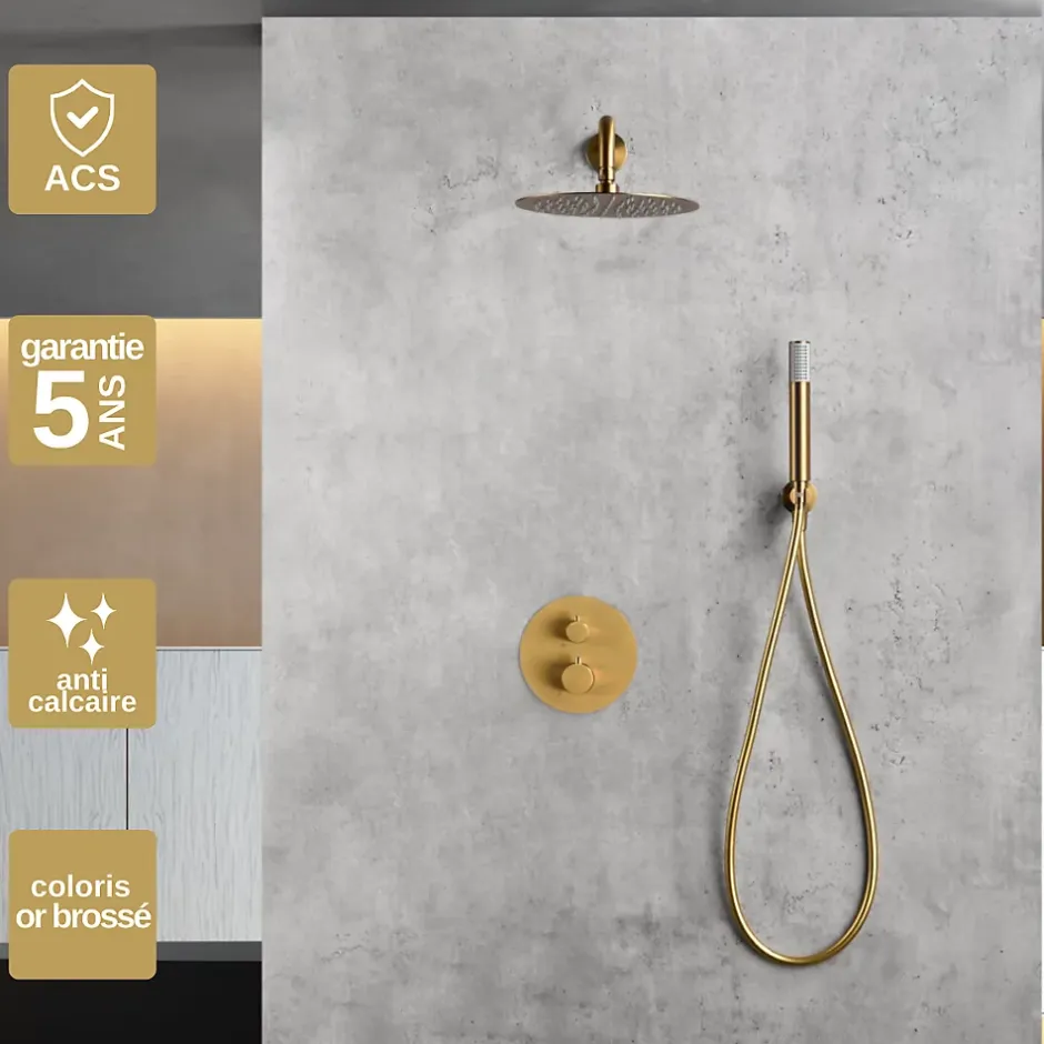 Imex Colonne de Douche Encastrée Thermostatique Anti-Calcaire Or Brossé MONZA GTM039/OC