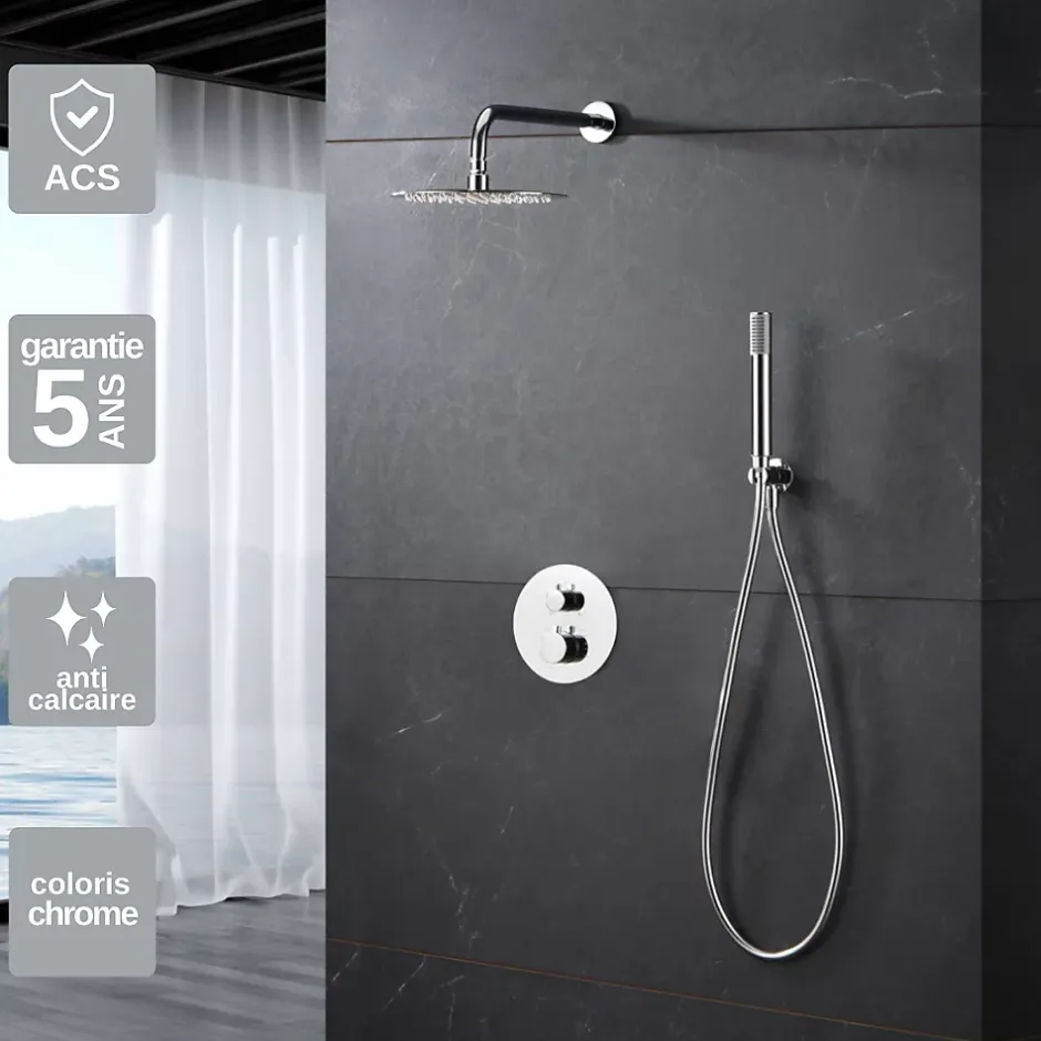 Imex Colonne de Douche Encastrée Thermostatique Anti-Calcaire Chrome MONZA GTM039