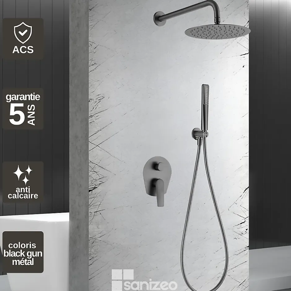 Imex Colonne de Douche Encastrée Anti-Calcaire Black Gun Métal DELOS GPD055/BGM
