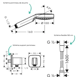 Hansgrohe Colonne de douche encastrée mécanique Vernis Shape Douche de tête Crometta Flexible Métaflex Douchette Crometta chromé* Colonne De Douche Encastrable