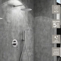 Imex Colonne de Douche Encastrée Anti-Calcaire Nickel Brossé LINE GPD038/NQ