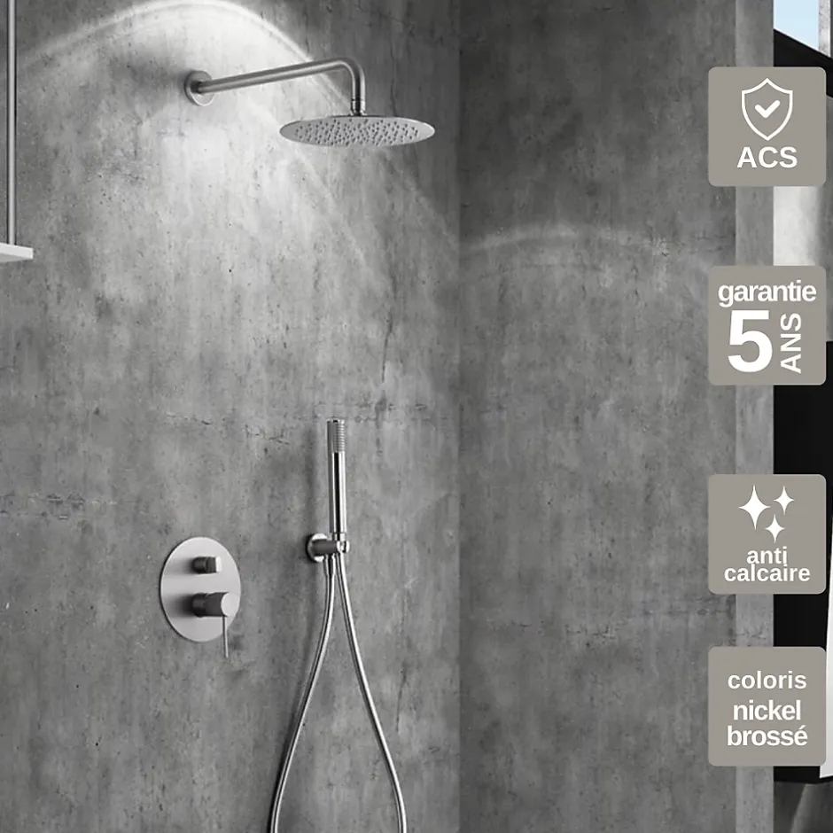 Imex Colonne de Douche Encastrée Anti-Calcaire Nickel Brossé LINE GPD038/NQ