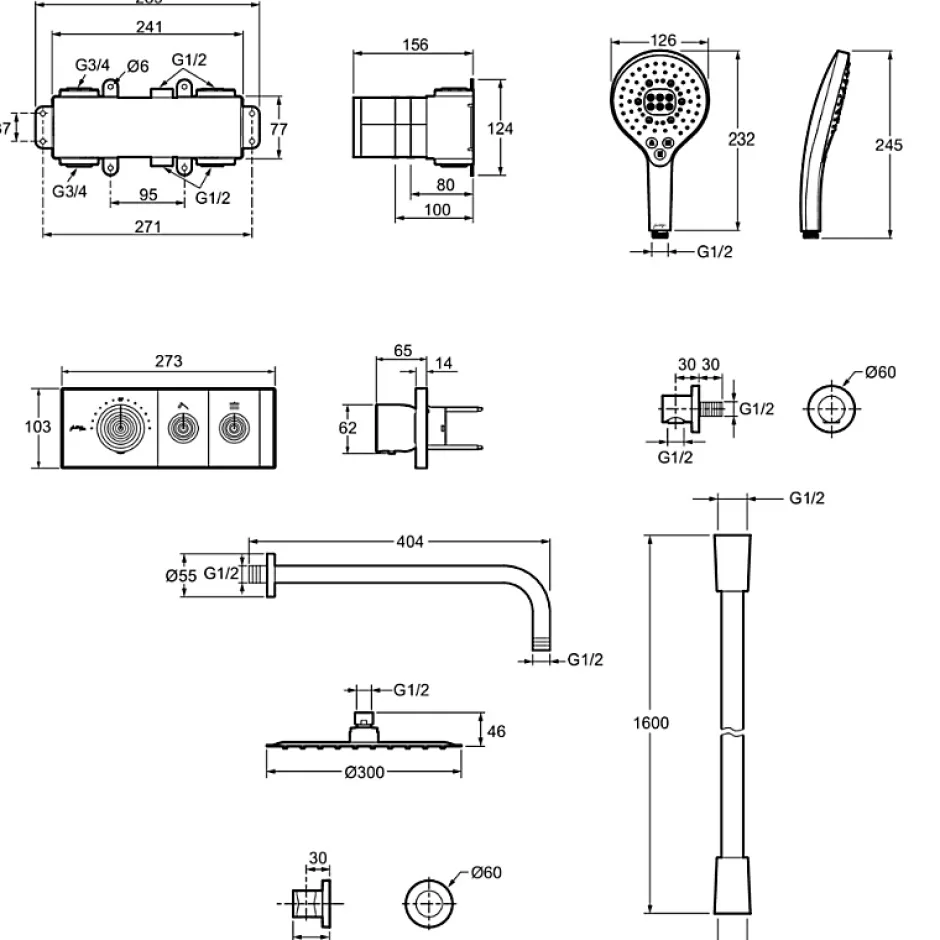 Jacob Delafon Colonne de douche encastrée thermostatique Grands Boulevards ronde chromée* Colonne De Douche Encastrable