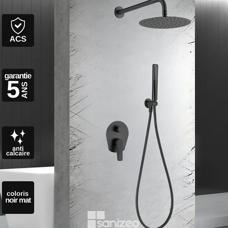 Imex Colonne de Douche Encastrée Anti-Calcaire Noir Mat DELOS GPD055/NG