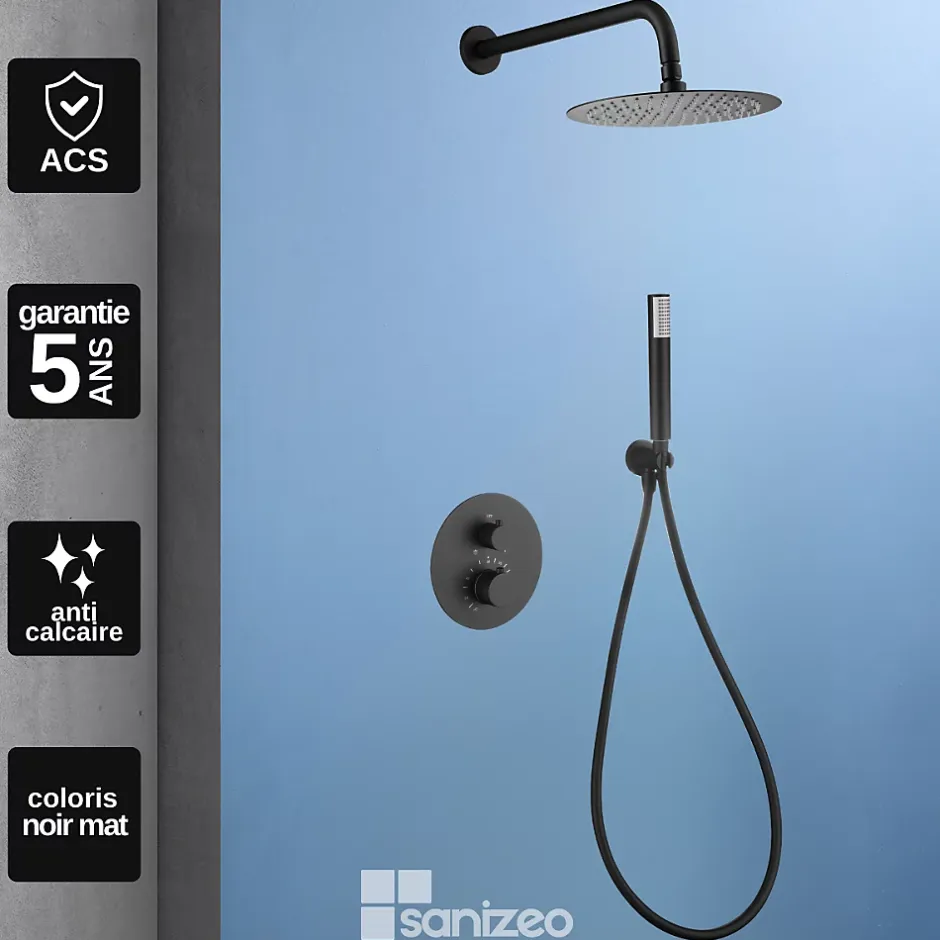 Imex Colonne de Douche Encastrée Thermostatique Anti-Calcaire Noir Mat GENOVA GTG053/NG