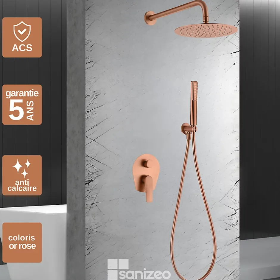 Imex Colonne de Douche Encastrée Anti-Calcaire Or Rose Cuivré DELOS GPD055/ORC* Colonne De Douche Encastrable