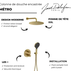 Jacob Delafon Colonne de douche encastrée thermostatique Metro laiton brossé