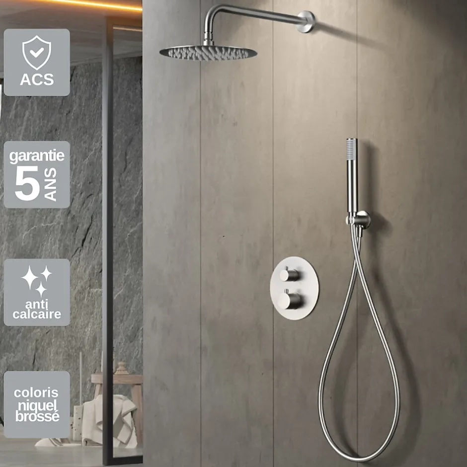 Imex Colonne de Douche Encastrée Thermostatique Anti-Calcaire en Niquel Brossé MONZA GTM039/NQ* Colonne De Douche Encastrable