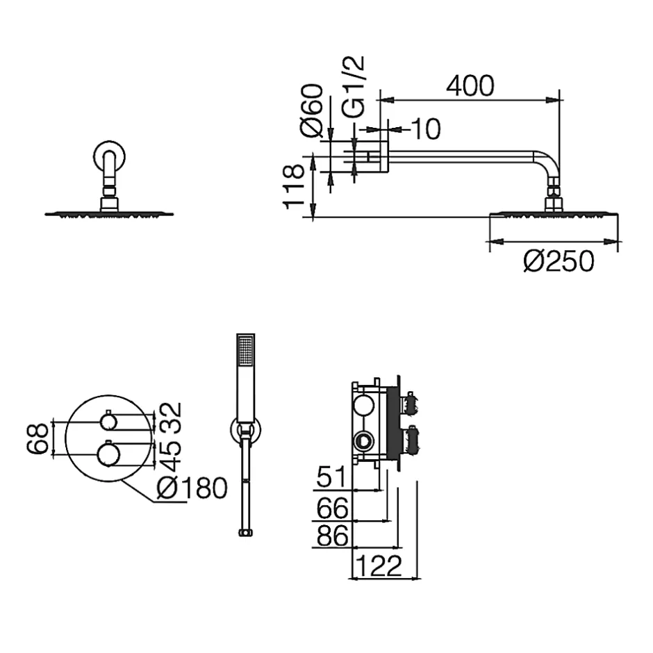 Imex Colonne de Douche Encastrée Thermostatique Anti-Calcaire Gris et Champagne MONZA GTD038/GC