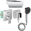Hansgrohe Colonne de douche encastrée mécanique Vernis Shape Douche de tête Vernis Shape Flexible Isiflex Douchette Pulsify chromé