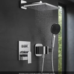 Hansgrohe Colonne de douche encastrée mécanique Vernis Shape Douche de tête Vernis Shape Flexible Isiflex Douchette Pulsify chromé