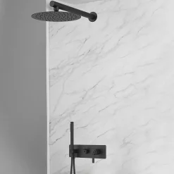 Essebagno Colonne de douche encastrée mécanique noir mat Molette* Colonne De Douche Encastrable