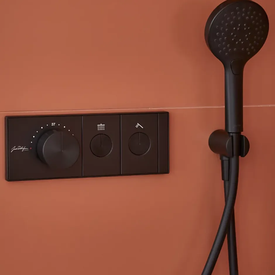 Jacob Delafon Colonne de douche encastrée thermostatique Grands Boulevards ronde noire mate