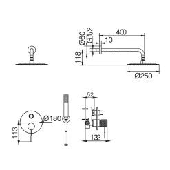 Imex Colonne de Douche Encastrée Anti-Calcaire Or Brossé LINE GPD038/OC