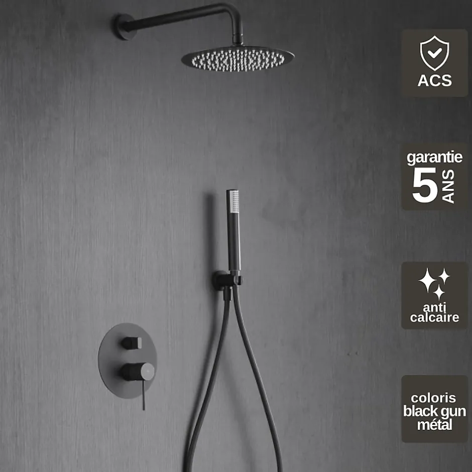 Imex Colonne de Douche Encastrée Anti-Calcaire Black Gun Métal LINE GPD038/BGM* Colonne De Douche Encastrable