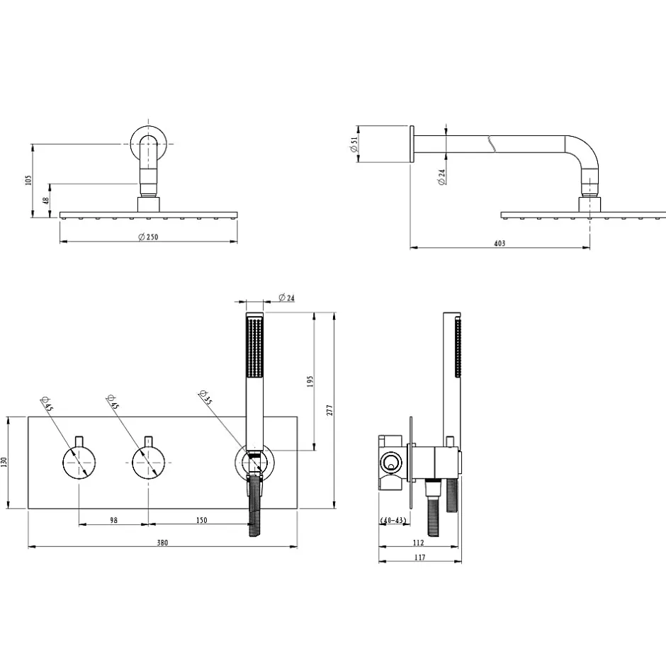 Bellegno Colonne de douche encastrée thermostatique CORPOSA acier brossé