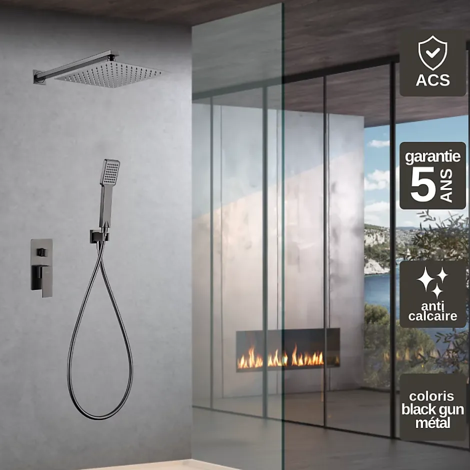 Imex Colonne de Douche Encastrée Anti-Calcaire Black Gun Métal PISA GPP048/BGM