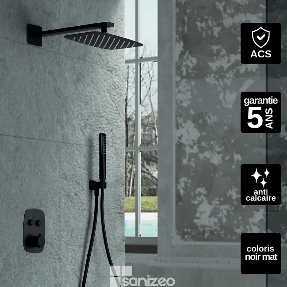 Imex Colonne de Douche Encastrée Anti-Calcaire Noir Mat HIDRA GPH035/NG* Colonne De Douche Encastrable