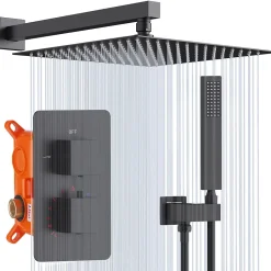 Homelody Colonne de Douche Encastrée Noir Système de Douche Thermostat en Laiton avec Tête de Douche Carrée 30x30CM* Colonne De Douche Encastrable