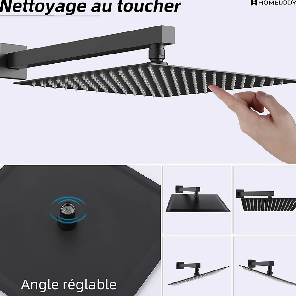 Homelody Colonne de Douche Encastrée Noir Système de Douche Thermostat en Laiton avec Tête de Douche Carrée 30x30CM* Colonne De Douche Encastrable