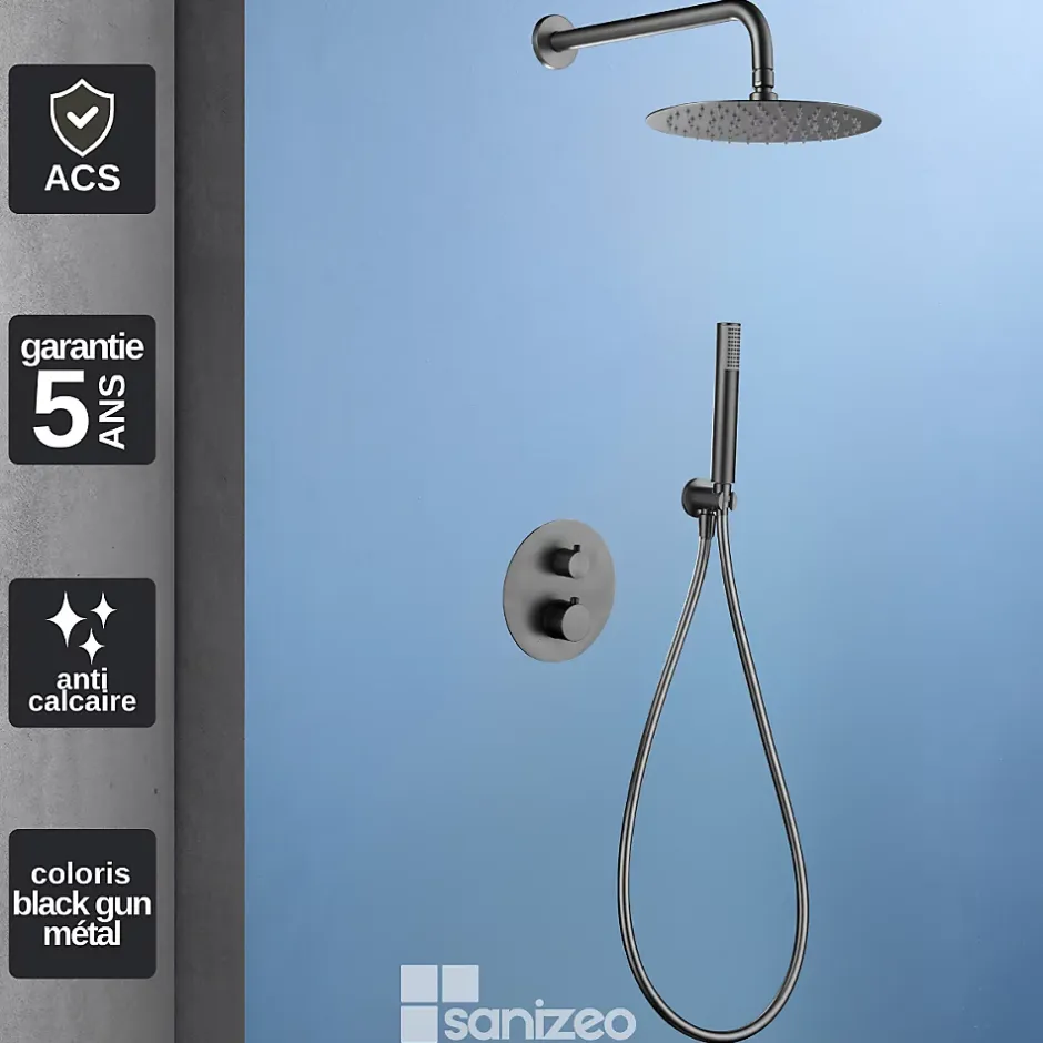 Imex Colonne de Douche Encastrée Thermostatique Anti-Calcaire Black Gun Métal GENOVA GTG053/BGM