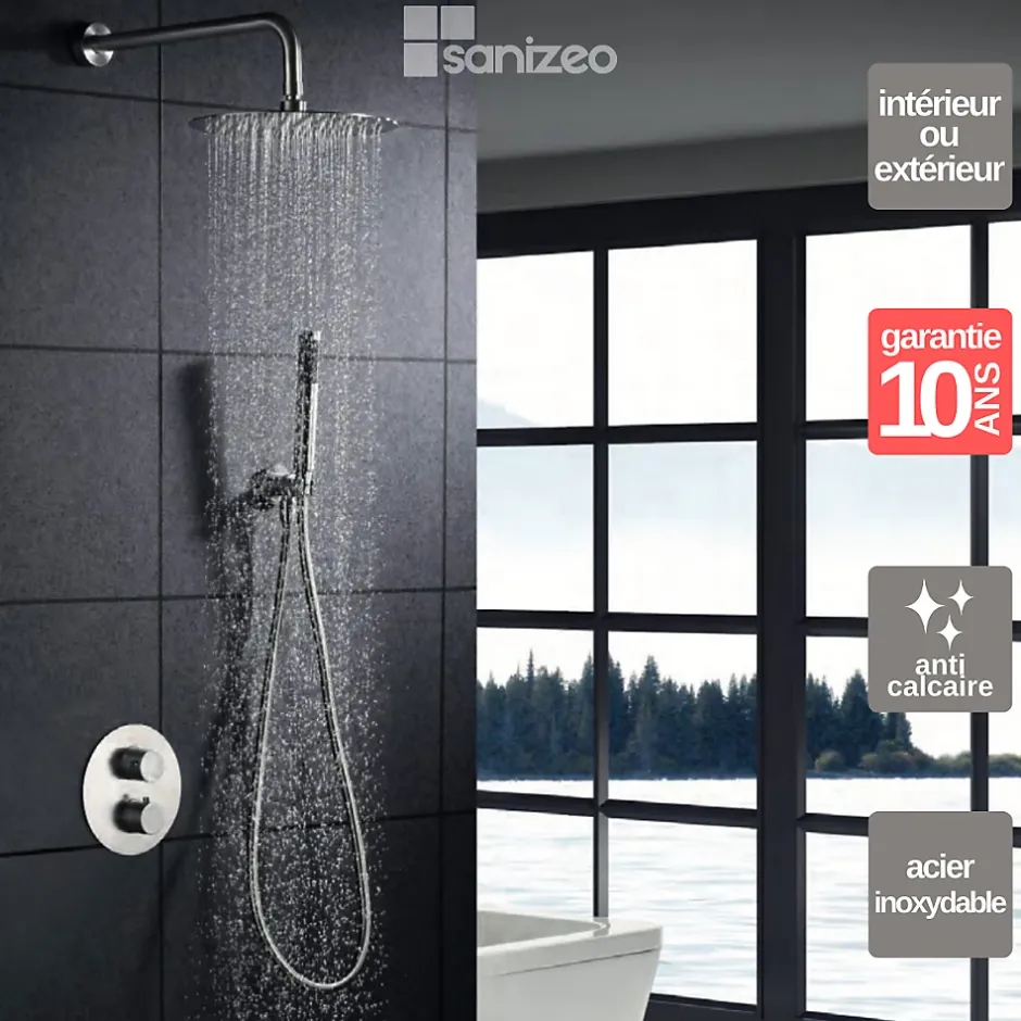 Imex Colonne de Douche Encastrée Thermostatique Acier Inoxydable Intérieur / Extérieur MOSCU GTK034* Colonne De Douche Encastrable