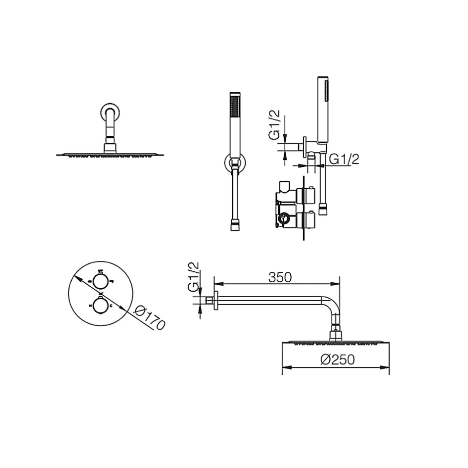 Imex Colonne de Douche Encastrée Thermostatique Acier Inoxydable Intérieur / Extérieur MOSCU GTK034* Colonne De Douche Encastrable