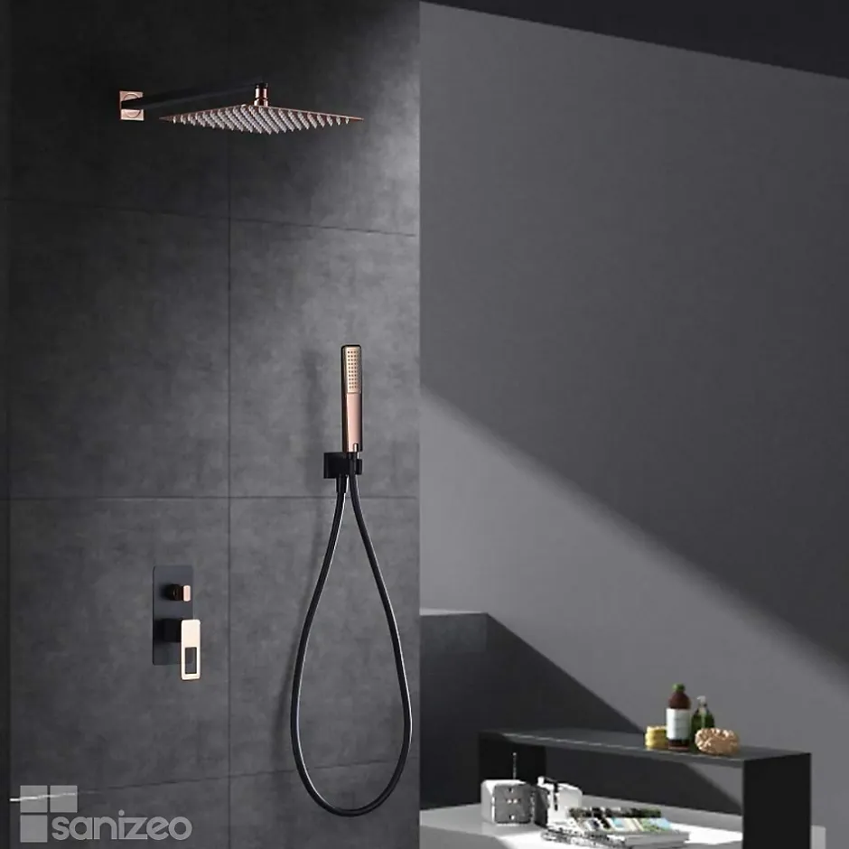Imex Colonne de Douche Encastrée Anti-Calcaire Noir Mat et Or Rose Cuivré SUECIA BDC032-6NOR* Colonne De Douche Encastrable
