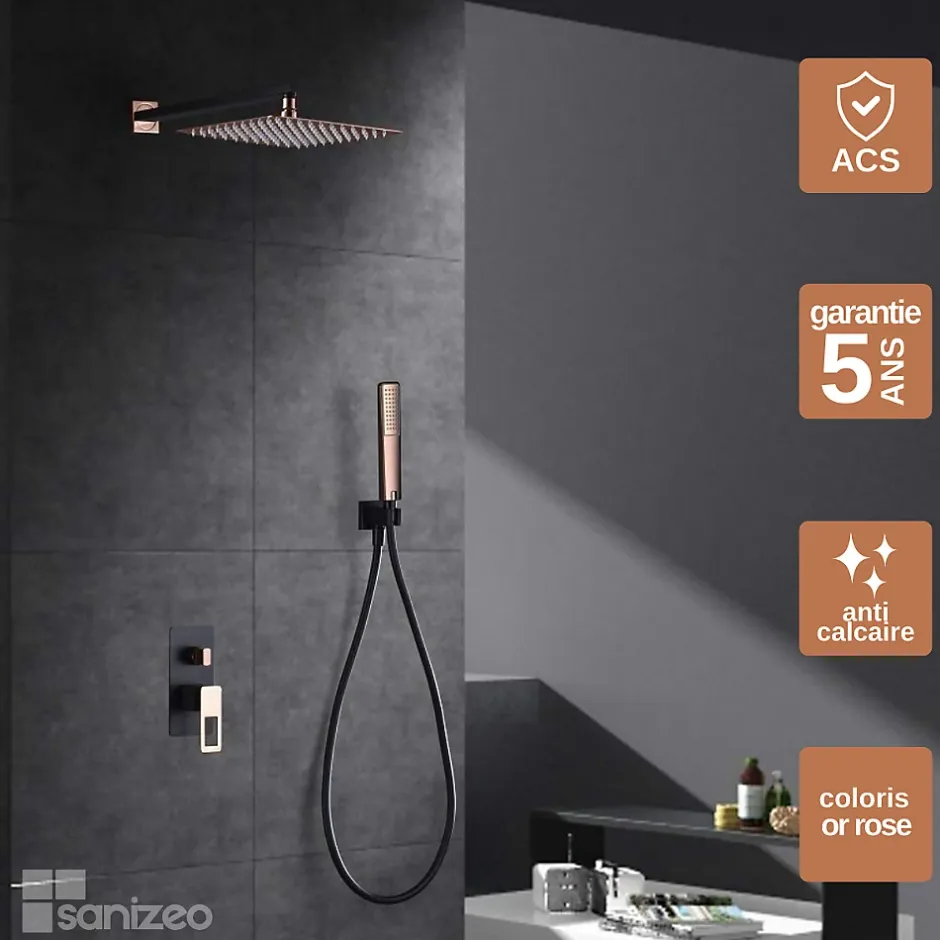 Imex Colonne de Douche Encastrée Anti-Calcaire Noir Mat et Or Rose Cuivré SUECIA BDC032-6NOR* Colonne De Douche Encastrable