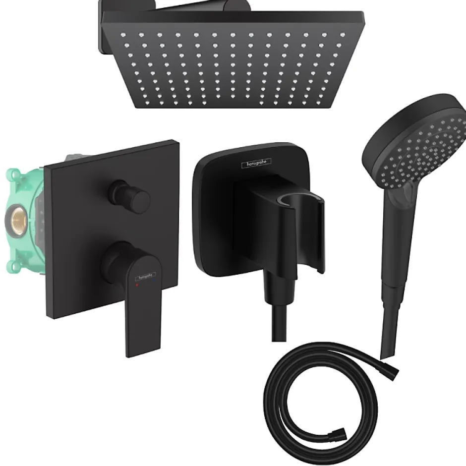 Hansgrohe Colonne de douche encastrée mécanique Vernis Shape Douche de tête Vernis Shape Flexible Isiflex Douchette Vernis noir* Colonne De Douche Encastrable