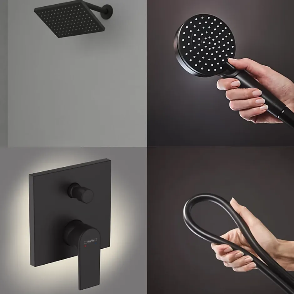 Hansgrohe Colonne de douche encastrée mécanique Vernis Shape Douche de tête Vernis Shape Flexible Isiflex Douchette Vernis noir* Colonne De Douche Encastrable