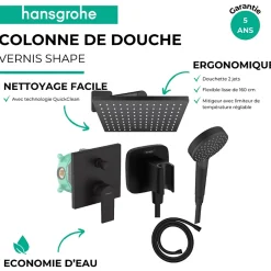 Hansgrohe Colonne de douche encastrée mécanique Vernis Shape Douche de tête Vernis Shape Flexible Isiflex Douchette Vernis noir* Colonne De Douche Encastrable