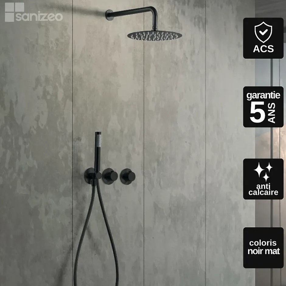 Imex Colonne de Douche Encastrée Thermostatique Anti-Calcaire Noir Mat ASSEN GTA052/NG* Colonne De Douche Encastrable