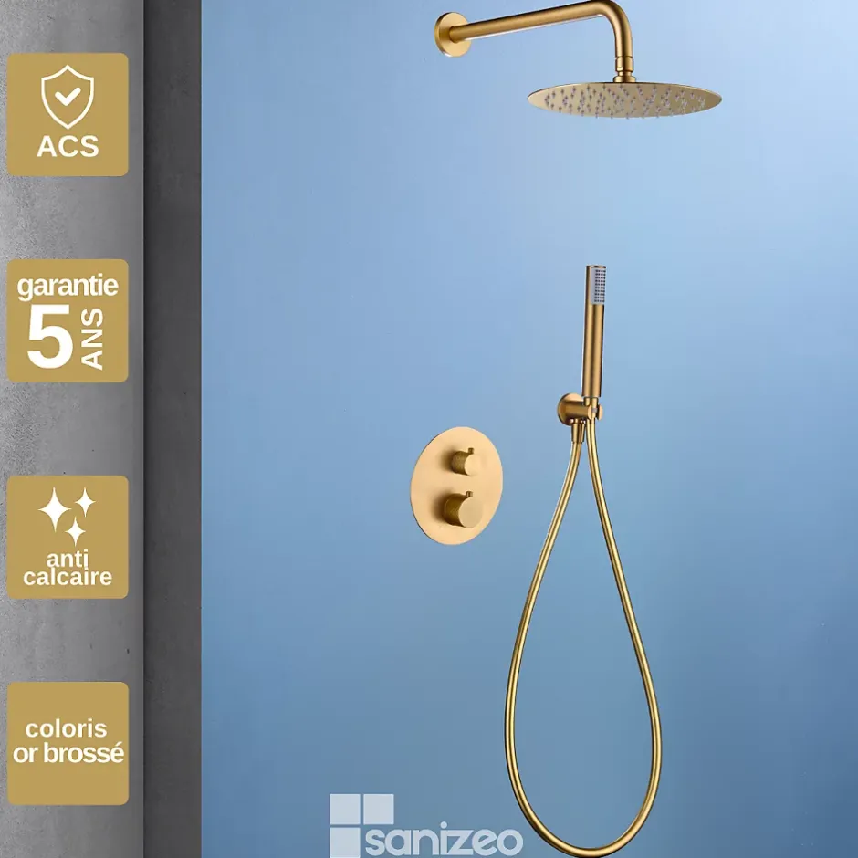 Imex Colonne de Douche Encastrée Thermostatique Anti-Calcaire Or Brossé GENOVA GTG053/OC