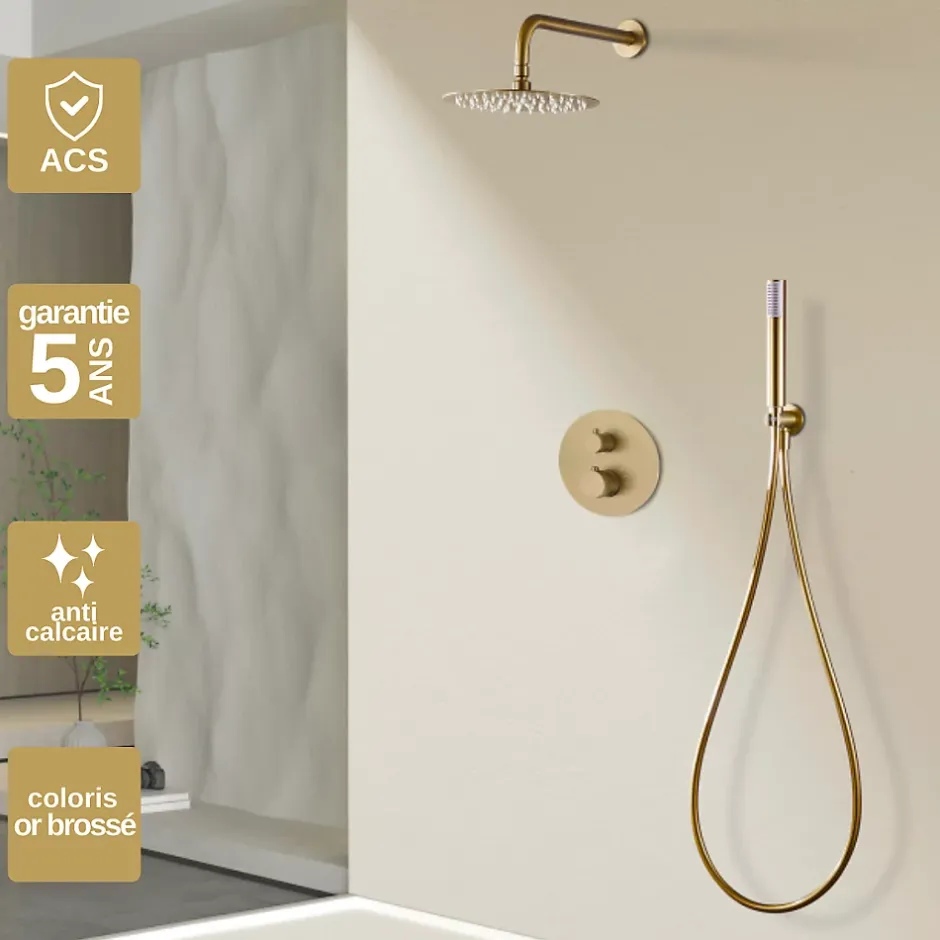 Imex Colonne de Douche Encastrée Thermostatique Anti-Calcaire Or Brossé MONZA GTD038/OC* Colonne De Douche Encastrable