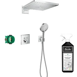 Hansgrohe Colonne de douche encastrée thermostatique ShowerSelect Square chromé + nettoyant Briochin* Colonne De Douche Encastrable