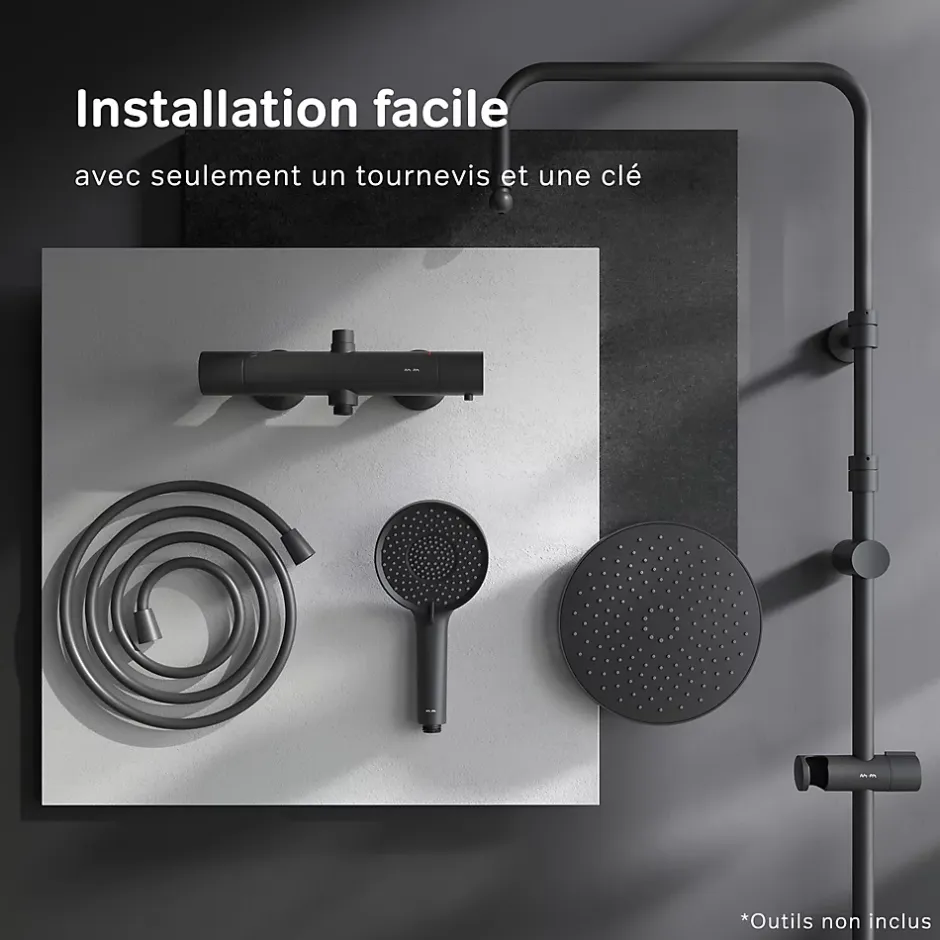 Am.Pm Europe Colonne de douche et bain baignoire thermostatique Système de douche avec mitigeur thermostatique Noir, F07XA422 X-Joy AM.PM* Colonne De Douche Thermostatique