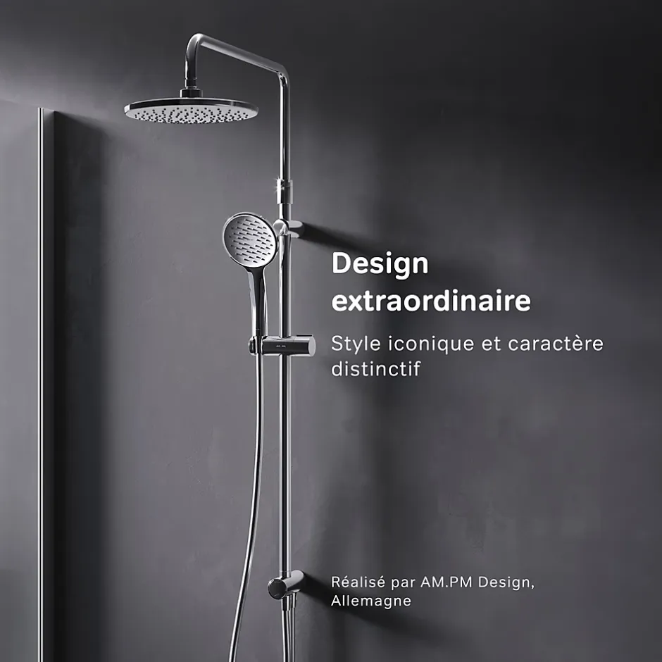 Am.Pm Europe Colonne de douche et bain baignoire sans robinet, Système de douche Chromé F07TA000 Hit AM.PM